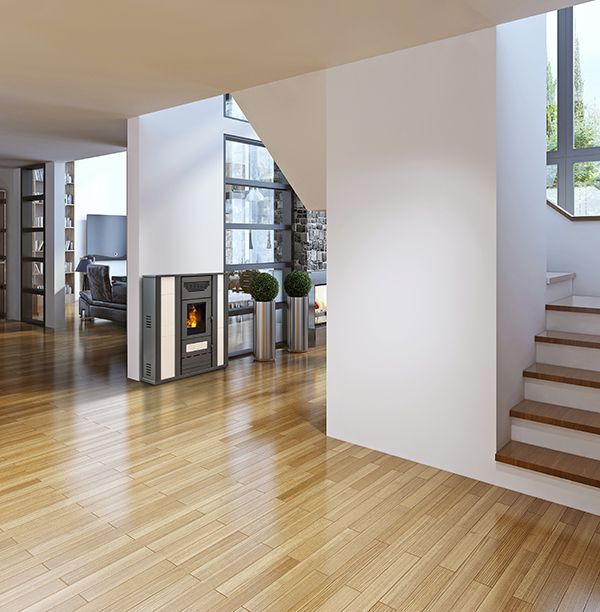 Stufa a pellet e policombustile salvaspazio da corridoio