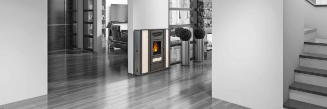 Stufa e pellet e policombustibile supersottile