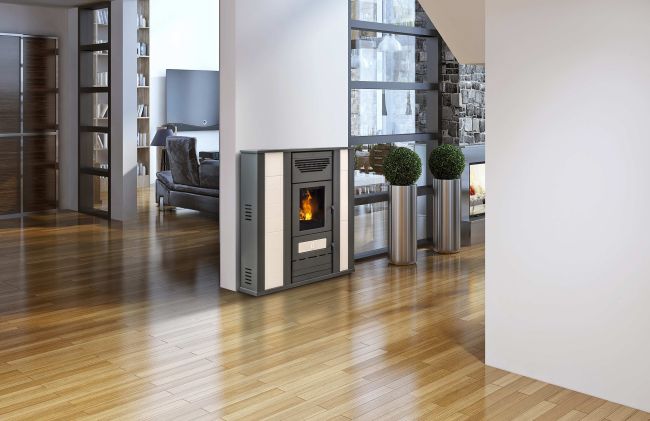 Stufa e pellet e policombustibile da corridoio